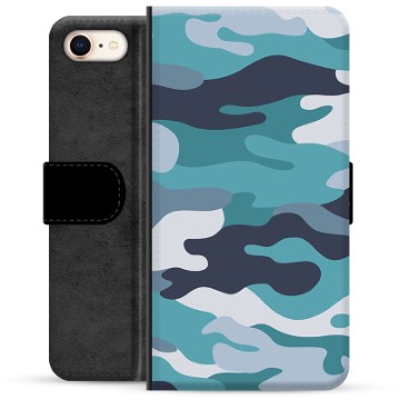 iPhone 7/8/SE (2020)/SE (2022) Premium Portemonnee Hoesje - Blauw Camouflage