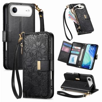 iPhone Air Portemonnee Hoesje met bloemen en bladmotief met Ritszakje & Polsband