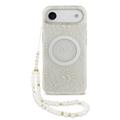 iPhone Air Guess IML Bloemen Allover Electro Hoesje met Parelband - MagSafe Compatibel - Wit