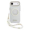 iPhone Air Guess IML Glitter Script Riem hoesje - Compatibel met MagSafe - Doorzichtig