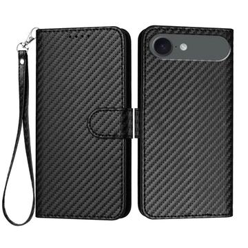 iPhone Air Premium Portemonnee Hoesje met Riem - Koolstofvezelstructuur