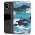 iPhone X / iPhone XS Premium Portemonnee Hoesje - Blauw Camouflage