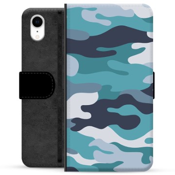 iPhone XR Premium Portemonnee Hoesje - Blauw Camouflage