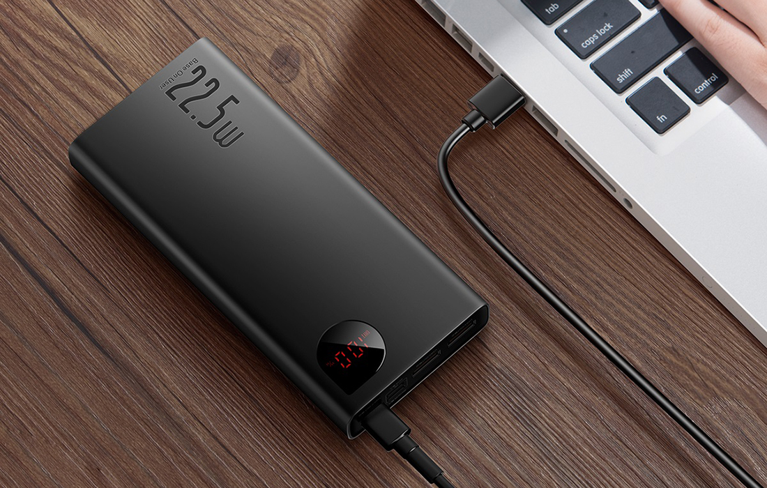 Baseus Adaman Metalen Digitale Weergave Power Bank 10000mAh w. USB-C Kabel - Zwart