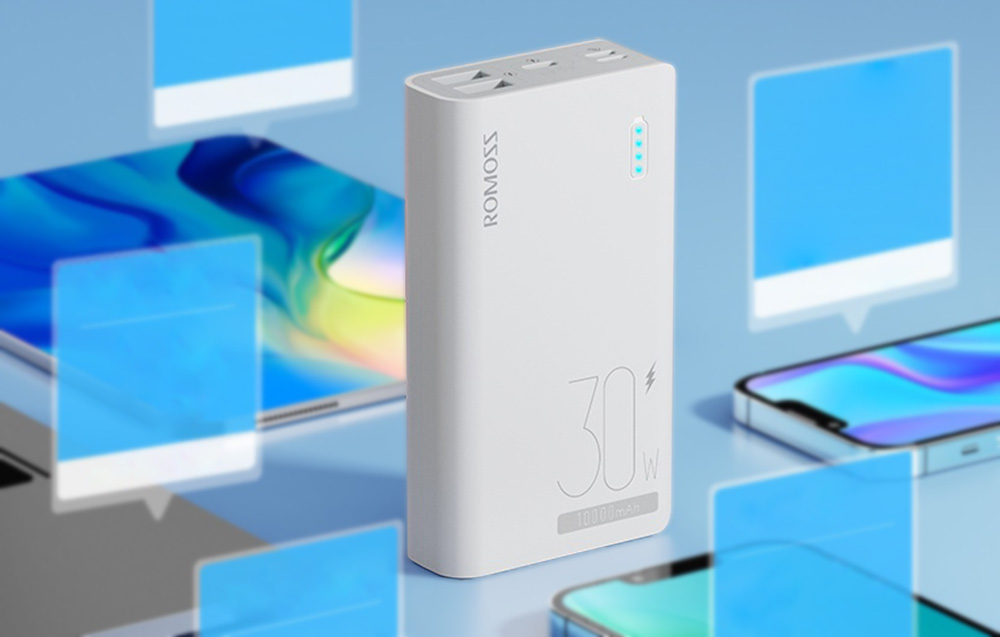 Romoss Sense 4S Pro 10000mAh/30W Power Bank - 2xUSB-A, USB-C - Wit