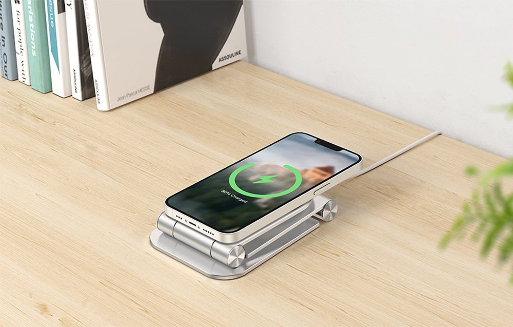 iPhone 12/13/14/15 Omoton MS02 Houder / Standaard voor MagSafe oplader - Zilver