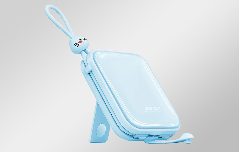 Joyroom JR-L008 Cutie Power Bank 10000mAh w. USB-C & Lightning-kabels - 22.5W - Blauw