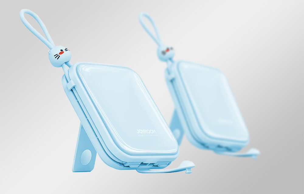 Joyroom JR-L008 Cutie Power Bank 10000mAh w. USB-C & Lightning-kabels - 22.5W - Blauw