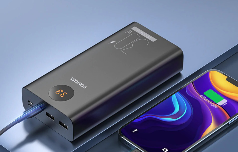 Romoss PEA30 30000mAh Power Bank - USB-C, USB-poorten - Zwart