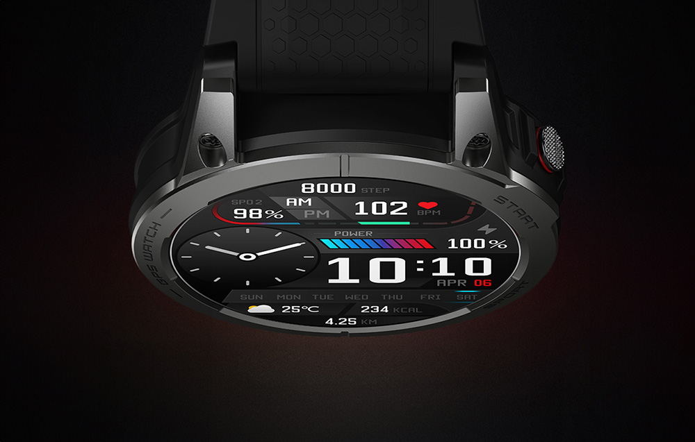 Zeblaze Stratos 3 Smartwatch met GPS, Ultra HD AMOLED-scherm - Zwart